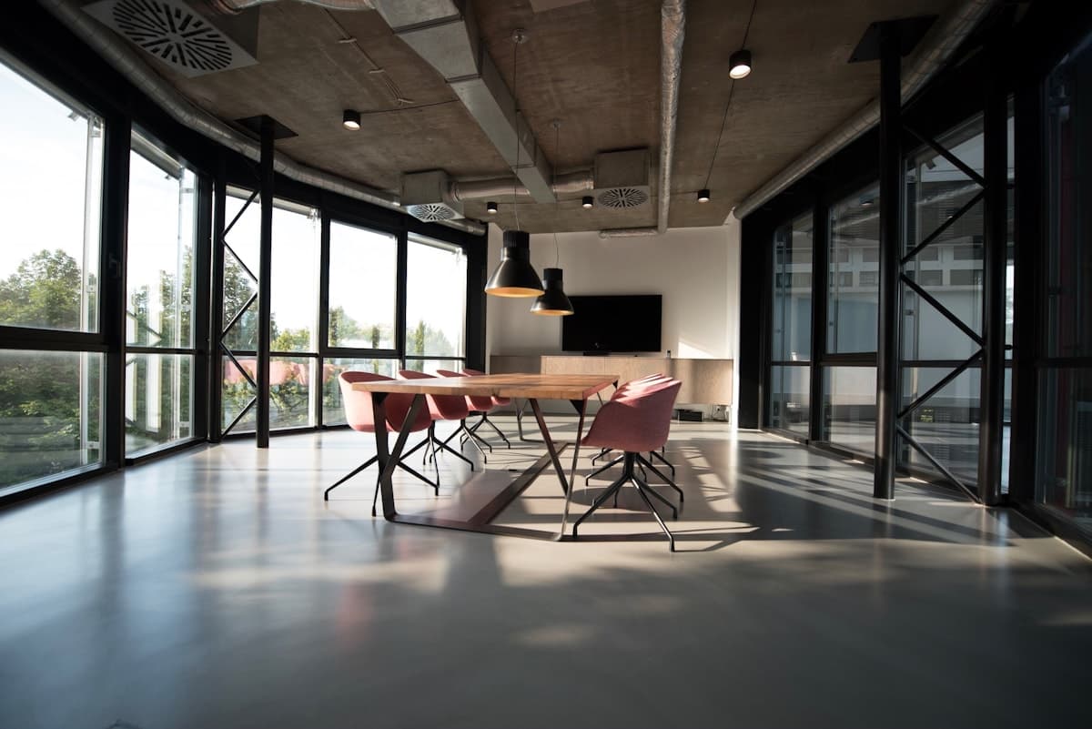 Calm contemporary office interior with warm natural materials
