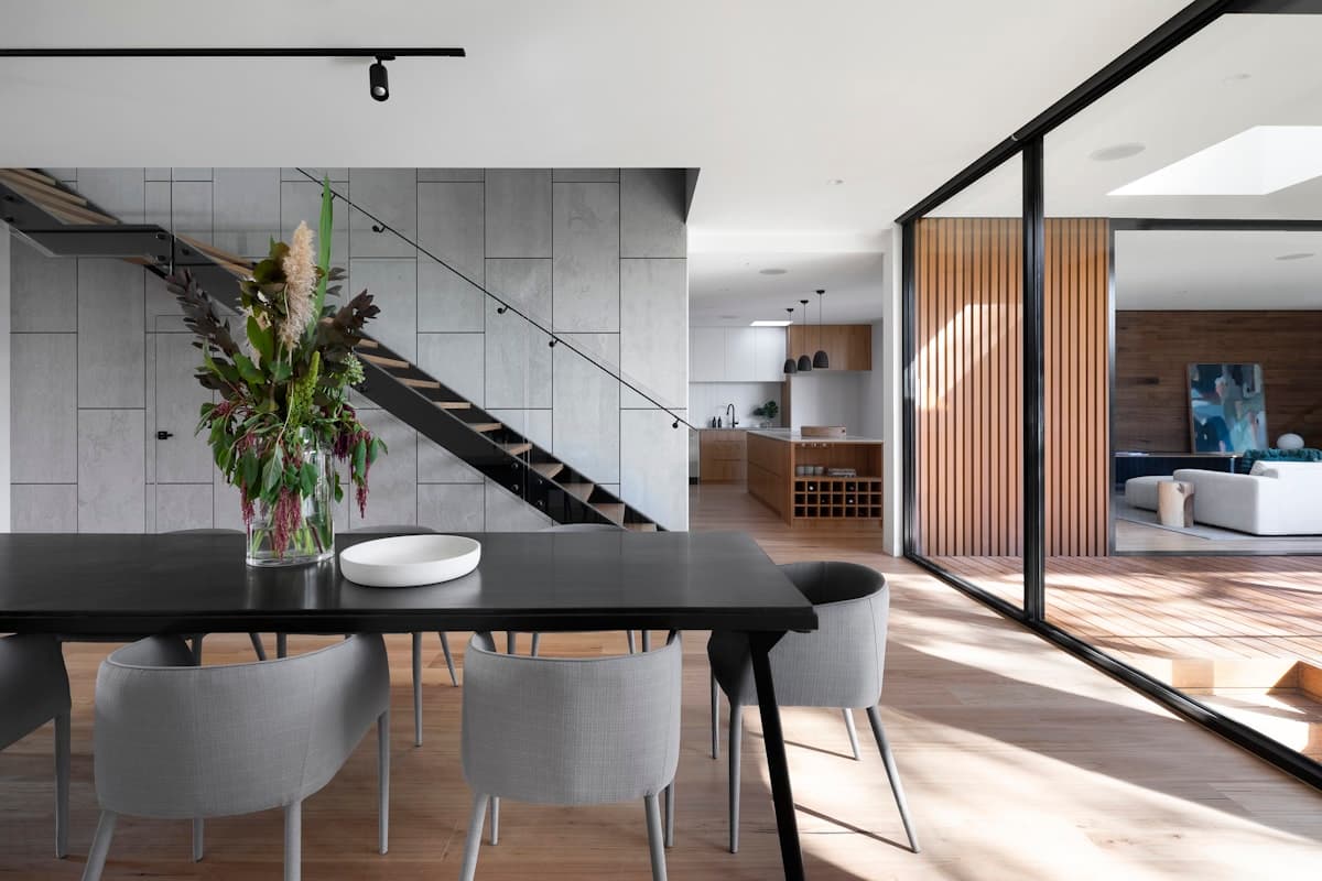 Bright modern kitchen and dining area